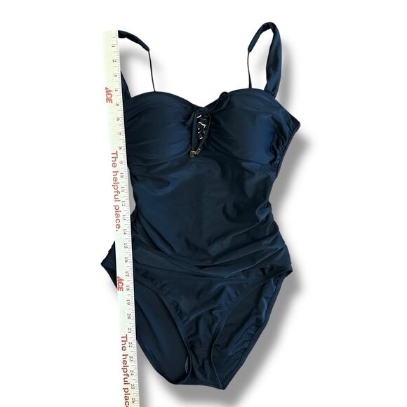 Bleu Rod Beattie Black One‎ Piece Swimsuit Women’s Size 8 Ruched Lace Up Bust - Picture 3 of 10